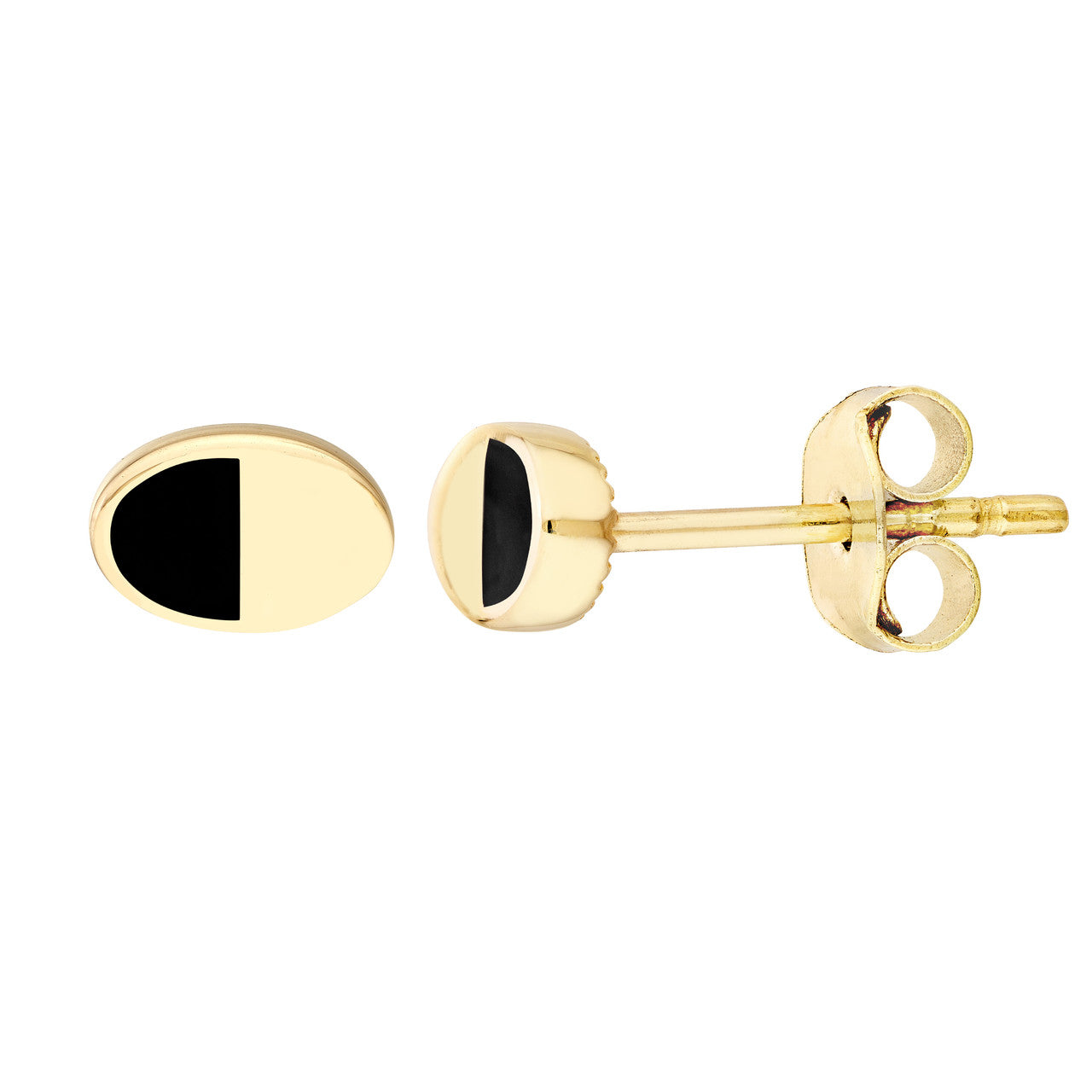 14k 50/50 Black/High Polished Oval Stud Earring